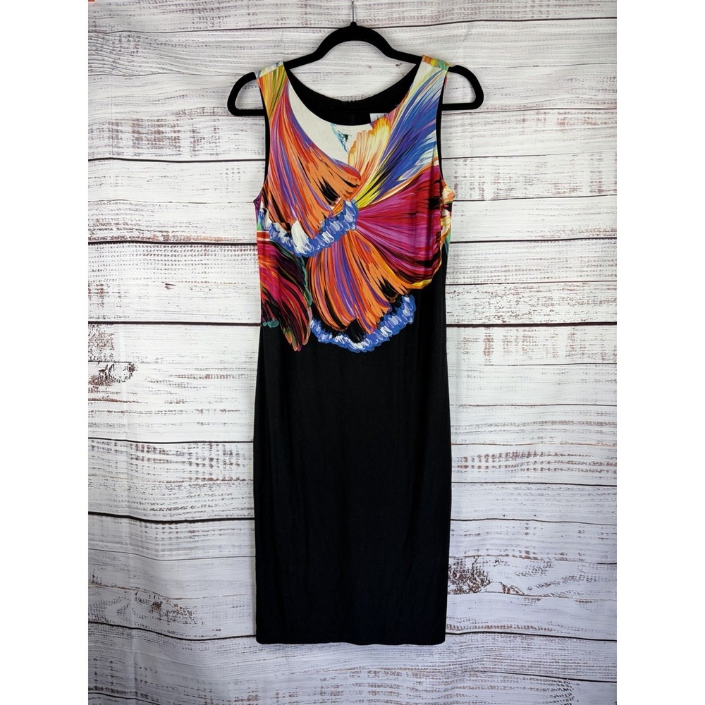 Joseph Ribkoff Black/Multi Abstract Floral Sleeveless Sheath Dress 211346 Size 6 - Picture 2 of 8